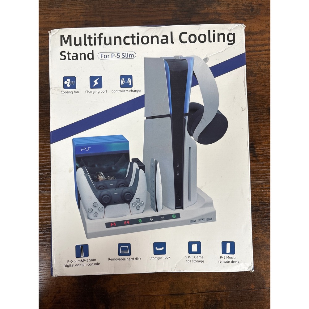 Multifunctional Cooling Stand for P-5 Slim Console Dual Controller Charger White